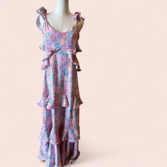 Simply Southern Tropical Pink and Blue Maxi Dress with Pineapples New with Tags - Picture 2 of 7